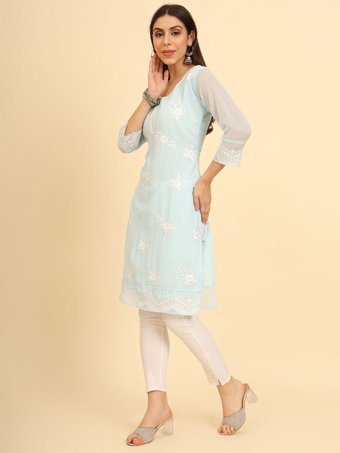 Albeli Designer Lucknowi Chikankari Work Georgette Kurtis Wholesale Shop In Surat
